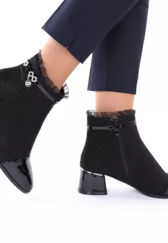 Botine piele ecologica negre Gerda imagine