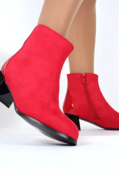 Botine rosii cu toc Zania imagine