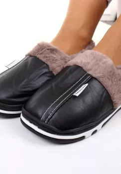 Mocasini de casa cu blanita negri Casi imagine
