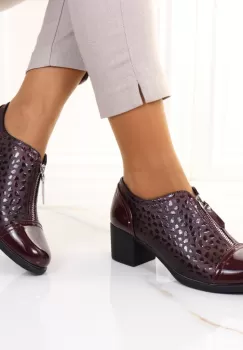 Pantofi cu toc patrat bordo Nedina imagine