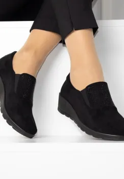 Pantofi negri piele ecologica intoarsa Brina imagine