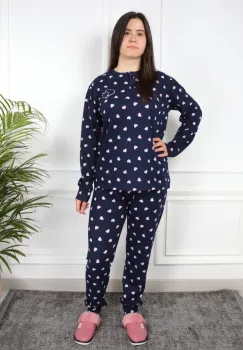 Pijama bleumarin cu inimioare Elara imagine