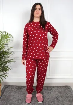 Pijama rosie cu inimioare Elara imagine
