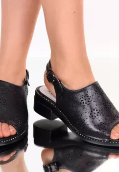 Sandale piele ecologica negre Evelin imagine