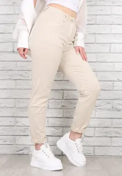 Blugi Dama Mom Fit Bej Derena imagine