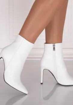 Botine dama Albe din Piele Ecologica Acovya imagine