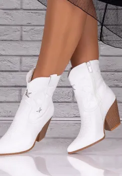 Botine dama Albe din Piele Ecologica Joanita imagine