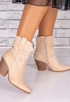 Botine dama Bej din Piele Ecologica Intoarsa Joanita imagine