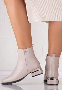 Botine Dama Bej din Piele Ecologica Moriga imagine