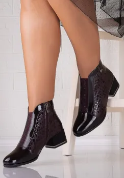 Botine Dama Bordo din Piele Ecologica Lacuita Elia imagine