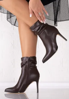 Botine Dama cu toc Maro din Piele Ecologica Aladya imagine