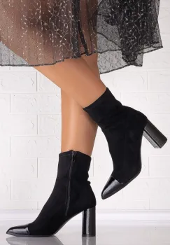 Botine Dama cu toc Negre din Piele Ecologica Intoarsa Salara imagine