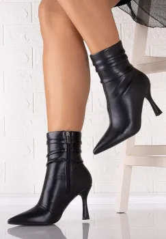 Botine Dama cu toc Negre din Piele Ecologica Uvelia imagine