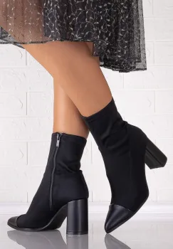Botine Dama cu toc Negre din Textil Salara imagine
