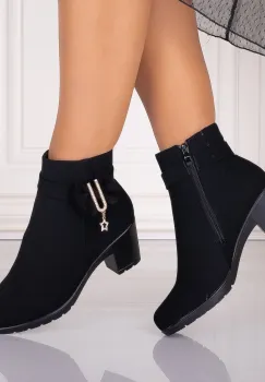 Botine Dama Imblanite cu toc Negre din Piele Ecologica Intoarsa Jomya imagine