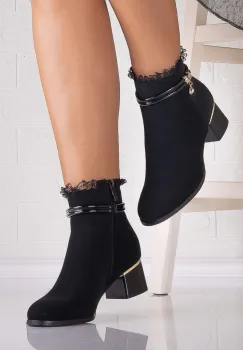 Botine Dama Imblanite cu toc Negre din Piele Ecologica Intoarsa Solea imagine