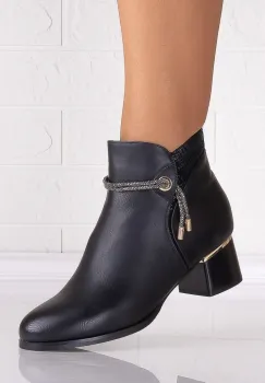 Botine Dama Imblanite cu toc Negre din Piele Ecologica Livoria imagine