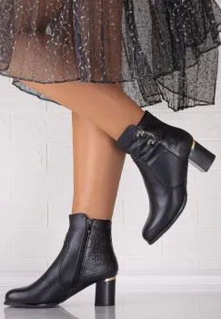 Botine Dama Imblanite cu toc Negre din Piele Ecologica Ranali imagine