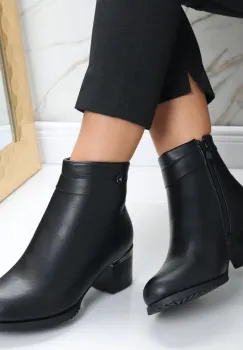 Botine Dama Imblanite Negre din Piele Ecologica Ainoma imagine