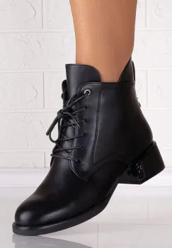 Botine dama Imblanite Negre din Piele Ecologica Helara imagine