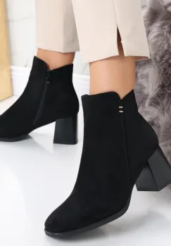 Botine Dama Imblanite Negre din Piele Ecologica Intoarsa Ailoca imagine