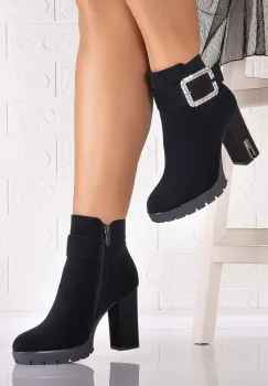 Botine Dama Imblanite Negre din Piele Ecologica Intoarsa Avessia imagine