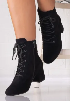 Botine Dama Imblanite Negre din Piele Ecologica Intoarsa Floreva imagine