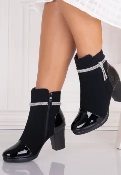 Botine Dama Imblanite Negre din Piele Ecologica Intoarsa Serava imagine