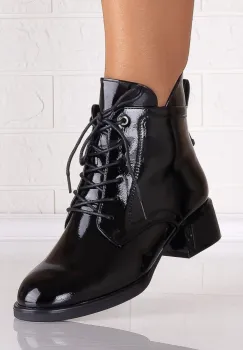 Botine dama Imblanite Negre din Piele Ecologica Lacuita Helara imagine