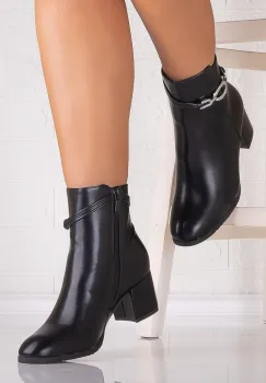 Botine Dama Negre din Piele Ecologica Burandi imagine