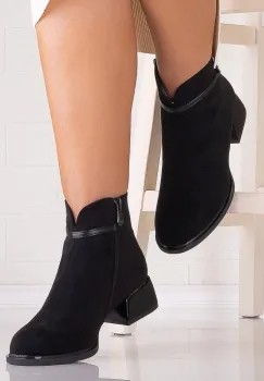 Botine Dama Negre din Piele Ecologica Intoarsa Bonie imagine