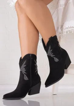 Botine dama Negre din Piele Ecologica Intoarsa Jemina imagine