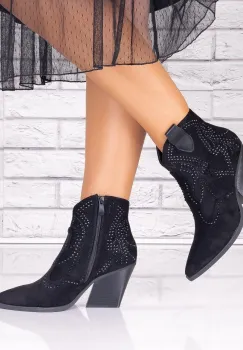 Botine dama Negre din Piele Ecologica Intoarsa Joida imagine