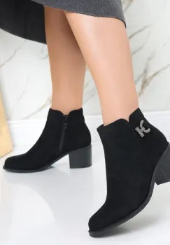 Botine dama Negre din Piele Ecologica Intoarsa Lakina imagine