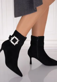 Botine dama Negre din Piele Ecologica Intoarsa Oranda imagine