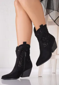 Botine dama Negre din Piele Ecologica Intoarsa Tamina imagine