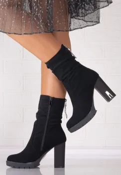 Botine Dama Negre din Piele Ecologica Intoarsa Verasia imagine