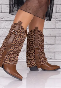 Cizme dama Animal print maro din Piele Ecologica Zayra imagine