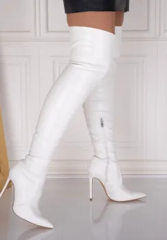 Cizme dama cu toc Albe din Piele Ecologica Rinaia imagine