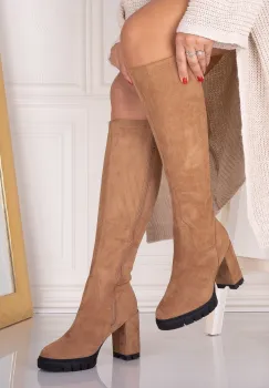 Cizme dama cu toc Kaki din Piele Ecologica Intoarsa Nomalia imagine