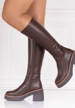 Cizme dama cu toc Maro din Piele Ecologica Vonnie imagine