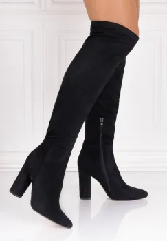 Cizme dama cu toc Negre din Piele Ecologica Intoarsa Alevona imagine
