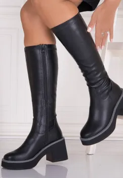 Cizme dama cu toc Negre din Piele Ecologica Vonnie imagine