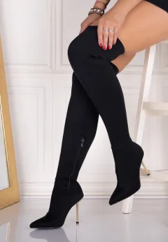 Cizme dama cu toc Negre din Saten Anzela imagine