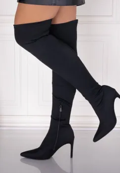 Cizme dama cu toc Negre din Textil/neopren Marilya imagine