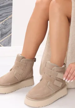 Cizme Dama Imblanite Bej din Piele Naturala Intoarsa Relova imagine