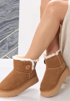Cizme Dama Imblanite Camel din Piele Naturala Intoarsa Janina imagine