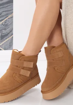 Cizme Dama Imblanite Camel din Piele Naturala Intoarsa Relova imagine