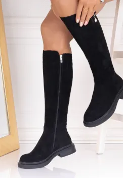 Cizme Dama Imblanite Negre din Piele Ecologica Intoarsa Nerata imagine