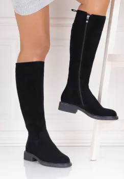 Cizme Dama Imblanite Negre din Piele Ecologica Intoarsa Revana imagine